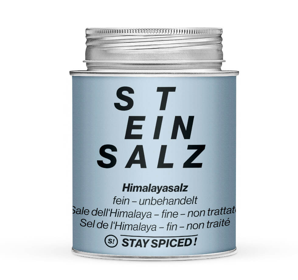 Himalayasalz fein unbehandelt - Geschlossene hellblaue Gewürzdose von STAY SPICED