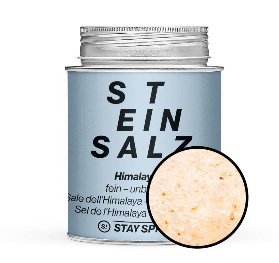 Himalayasalz fein unbehandelt - Hellblaue Gewürzdose mit kleiner runder Gewürz-Vorschau von STAY SPICED! bei Chefkoch-Gewürze