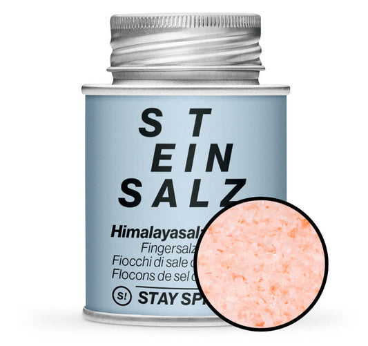 Himalayasalz Flocken Rosa - Hellblaue Gewürzdose mit kleiner runder Gewürz-Vorschau von STAY SPICED! bei Chefkoch-Gewürze
