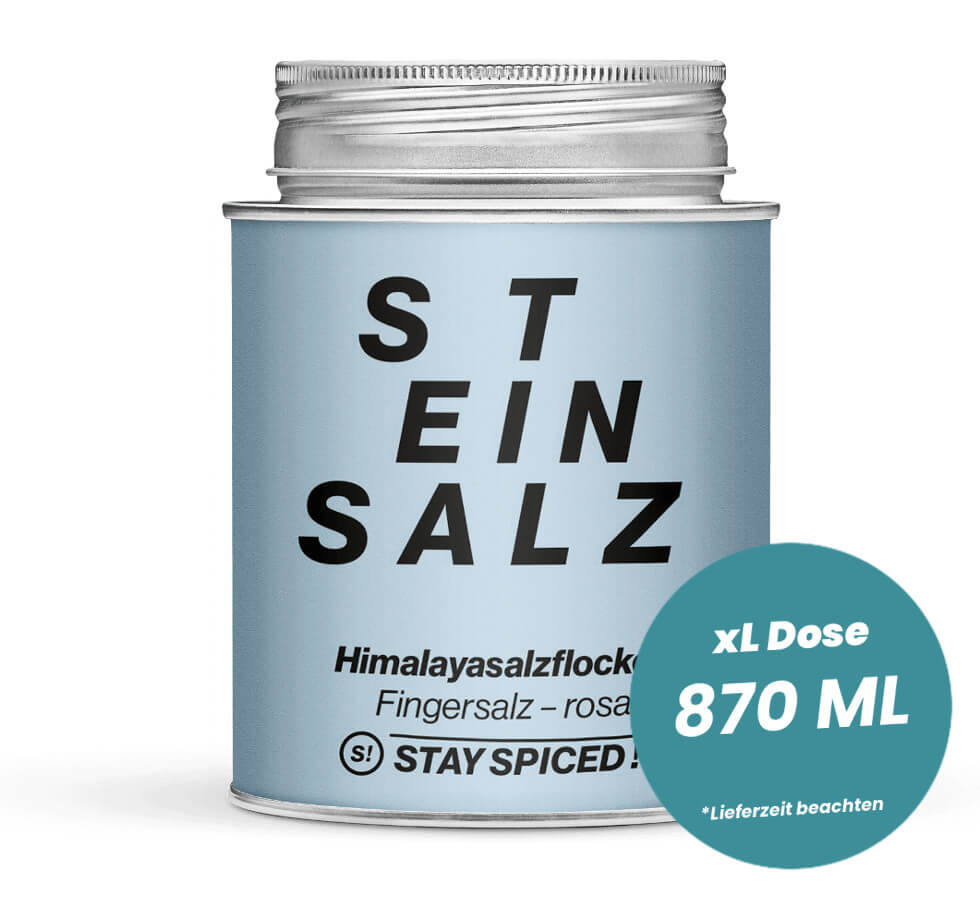 Himalayasalz Flocken Rosa in der grossen XL-Dose (870ml) von STAY SPICED!
