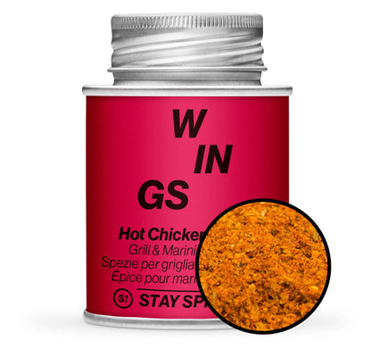 Hot Chicken Wings - Grill & Mariniergewürz - Rote Gewürzdose mit kleiner runder Gewürz-Vorschau von STAY SPICED ! bei Chefkoch-Gewürze