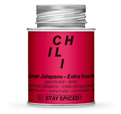 Jalapeno Chili grün geschrotet 9mm - Geschlossene Pink Gewürzdose von STAY SPICED !