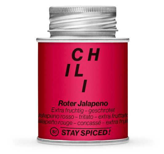 Jalapeno Chili rot geschrotet 3mm - Geschlossene Rot Gewürzdose von STAY SPICED