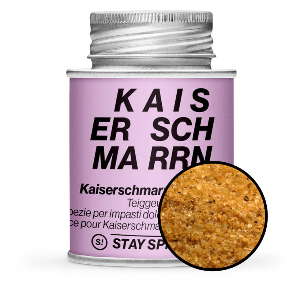 Kaiserschmarrn Gewürz - Pinke Gewürzdose mit kleiner runder Gewürz-Vorschau von STAY SPICED! bei Chefkoch-Gewürze