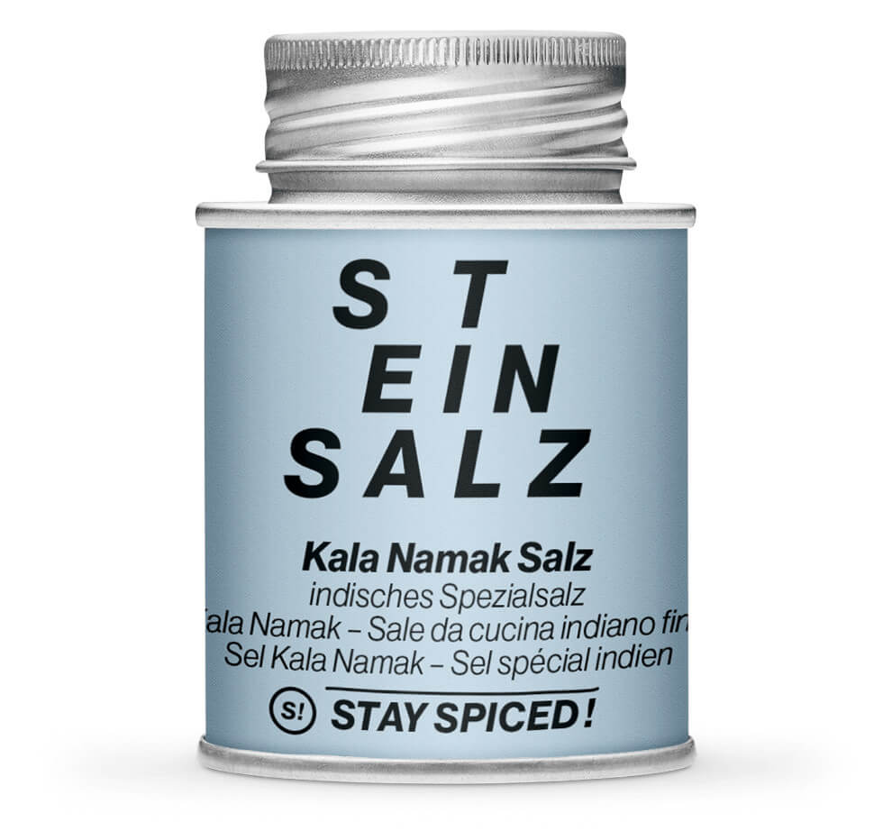 Kala-Namak Salz fein - Geschlossene hellblaue Gewürzdose von STAY SPICED