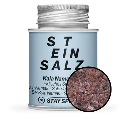 Kala-Namak Salz fein - Hellblaue Gewürzdose mit kleiner runder Gewürz-Vorschau von STAY SPICED! bei Chefkoch-Gewürze