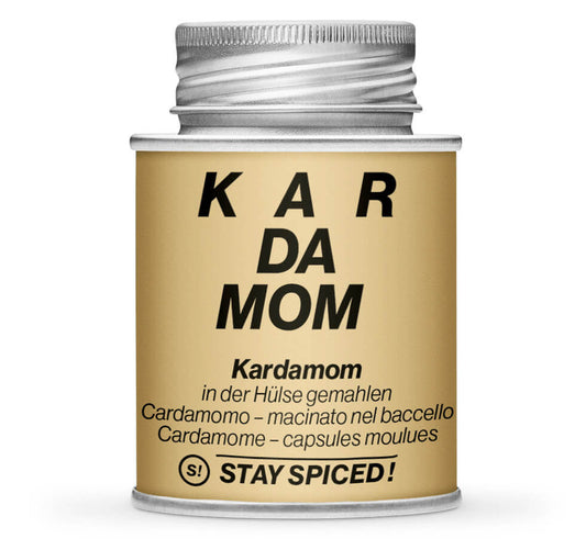 Hellbraune Gewürzdose mit Kardamom in der Hülse gemahlen von STAY SPICED! bei Chefkoch-Gewürze