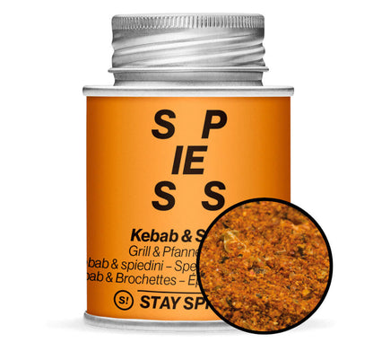 Kebab & Spiesse Fleischgewürz - Orange Gewürzdose mit kleiner runder Gewürz-Vorschau von STAY SPICED ! bei Chefkoch-Gewürze
