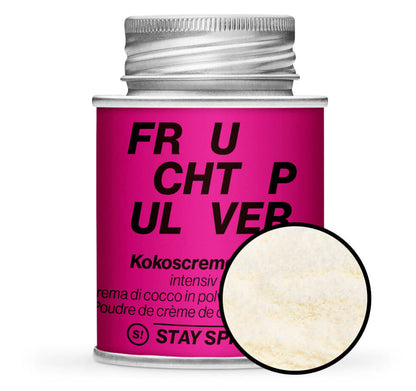 Kokoscreme Pulver - Pinke Gewürzdose mit kleiner runder Gewürz-Vorschau von STAY SPICED! bei Chefkoch-Gewürze