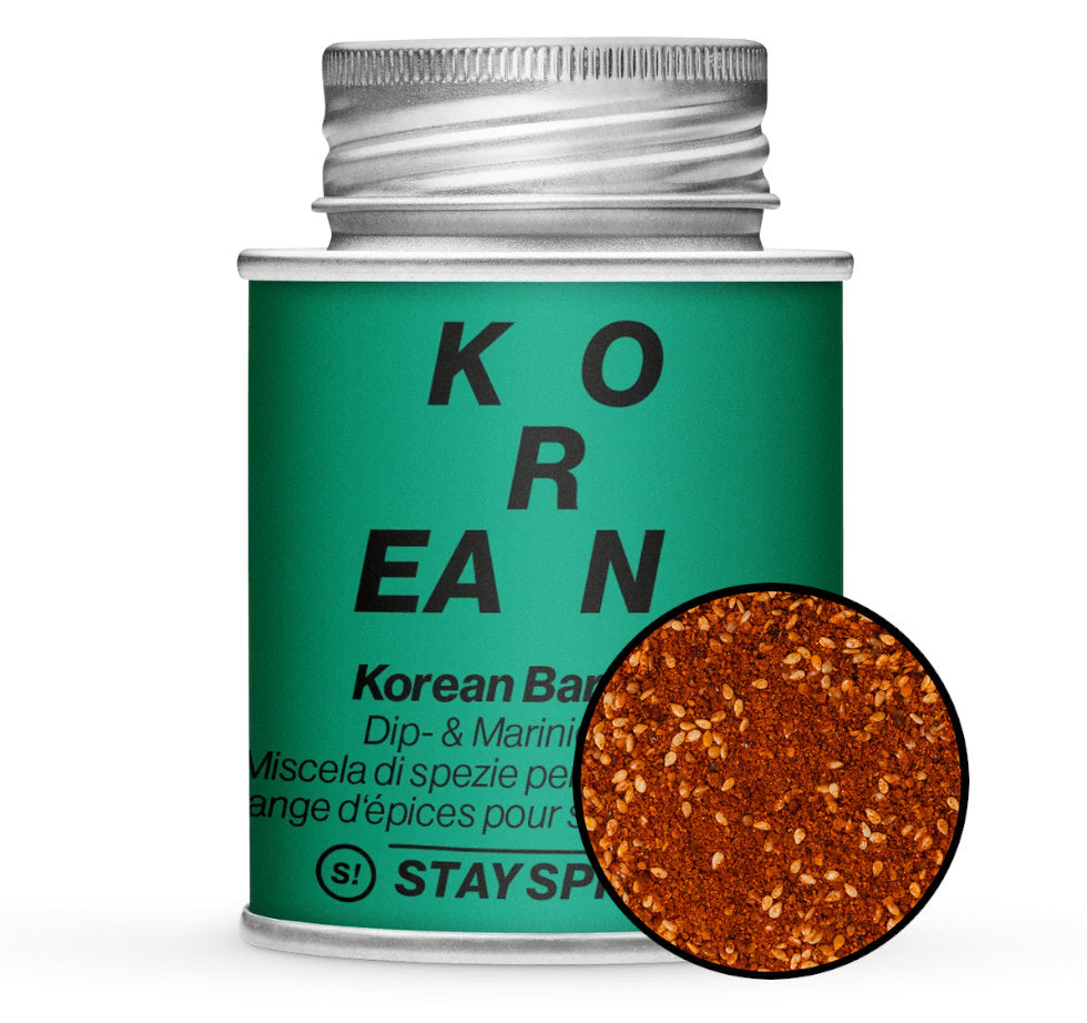 Korean Barbecue Dip & Mariniergewürz - Grüne Gewürzdose mit kleiner runder Gewürz-Vorschau von STAY SPICED! bei Chefkoch-Gewürze