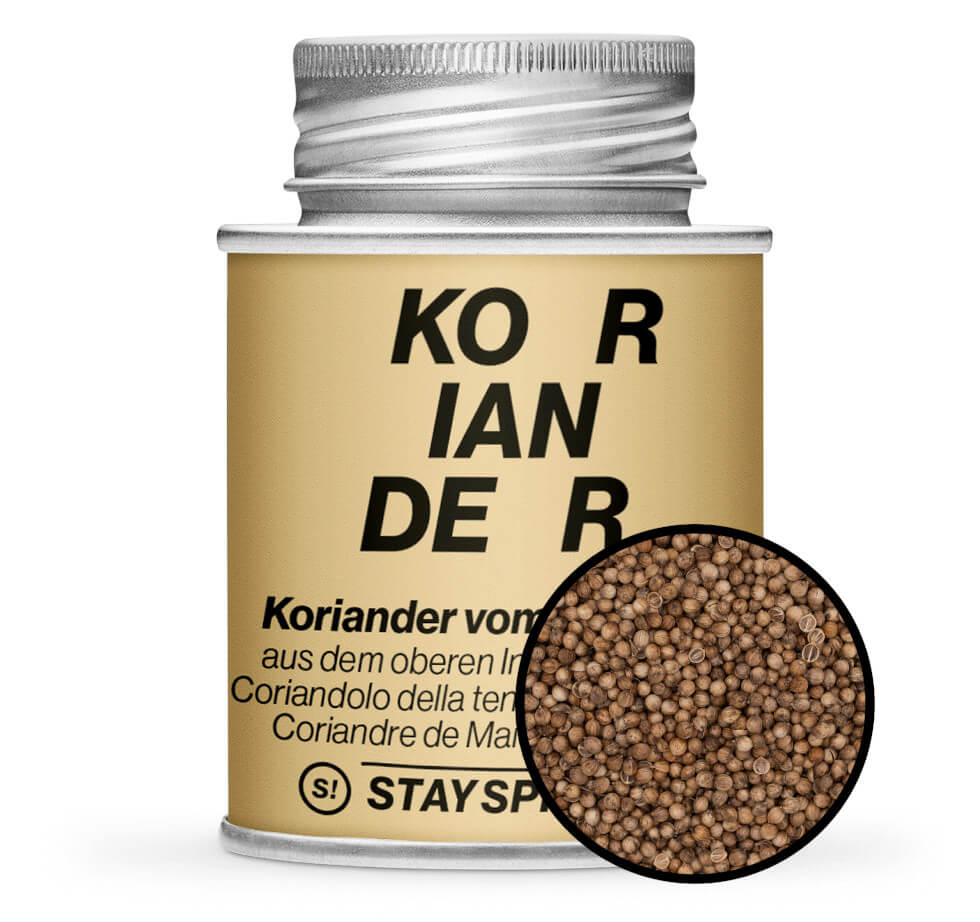 Koriander ganz - Detaillierte Nahaufnahme der Dose von STAY SPICED! bei Chefkoch-Gewürze