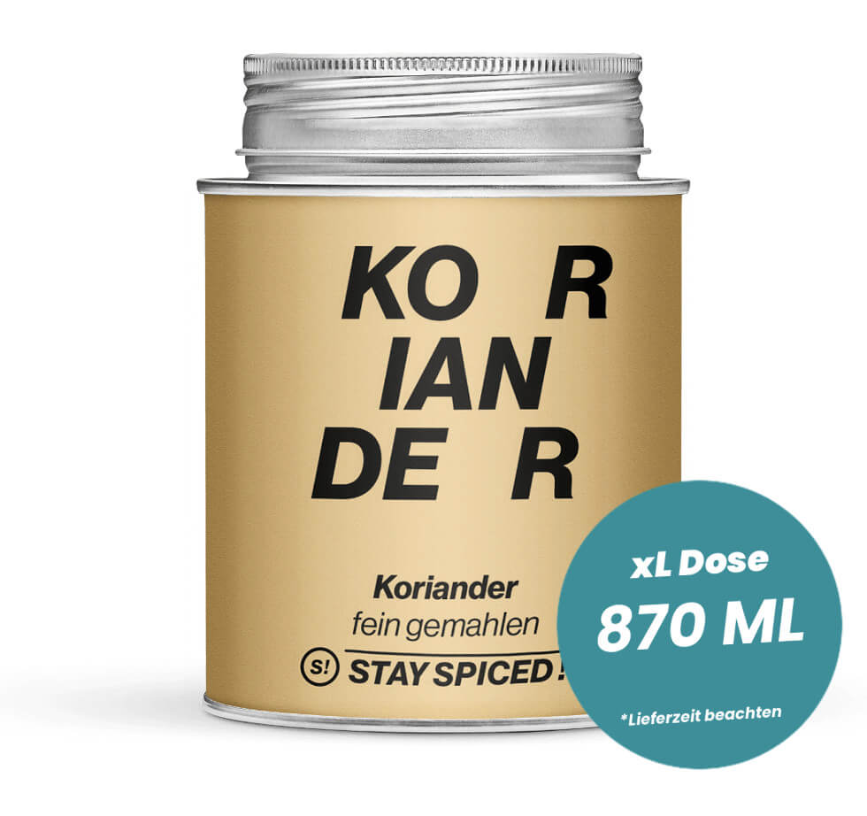 Koriander gemahlen in der grossen XL-Dose (870ml) von STAY SPICED!