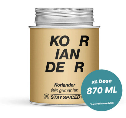 Koriander gemahlen in der grossen XL-Dose (870ml) von STAY SPICED!