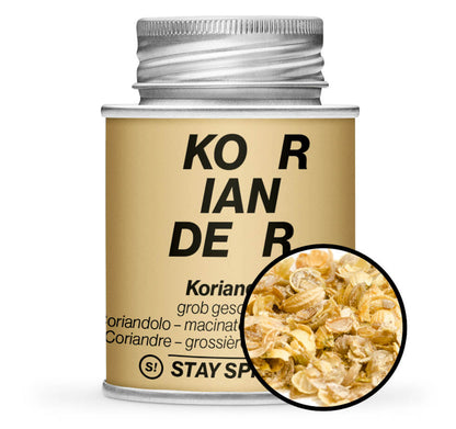 Koriander grob geschrotet - Detaillierte Nahaufnahme der Dose von STAY SPICED! bei Chefkoch-Gewürze
