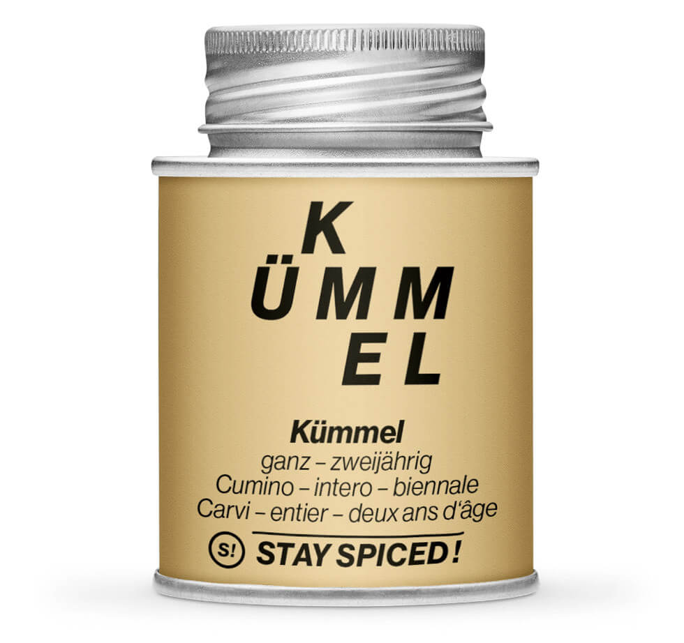 Hellbraune Gewürzdose und Detailansicht von Kümmel ganz von STAY SPICED! bei Chefkoch-Gewürze