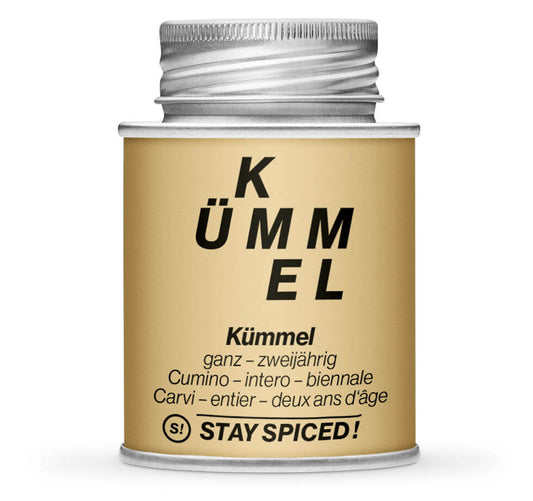 Hellbraune Gewürzdose und Detailansicht von Kümmel ganz von STAY SPICED! bei Chefkoch-Gewürze