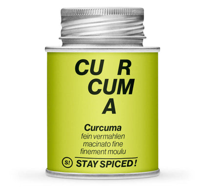 Hellgrüne Gewürzdose und Detailansicht von Kurkuma - Gelbwurz - gemahlen von STAY SPICED! bei Chefkoch-Gewürze