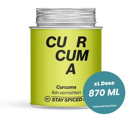Grosse hellgrüne XL-Dose mit Kurkuma - Gelbwurz - gemahlen von STAY SPICED! bei Chefkoch-Gewürze