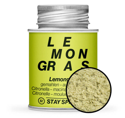 Lemongras gemahlen - Detaillierte Nahaufnahme der Dose von STAY SPICED! bei Chefkoch-Gewürze
