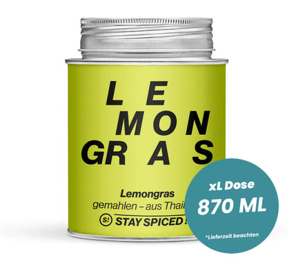 Lemongras gemahlen in der grossen XL-Dose (870ml) von STAY SPICED!