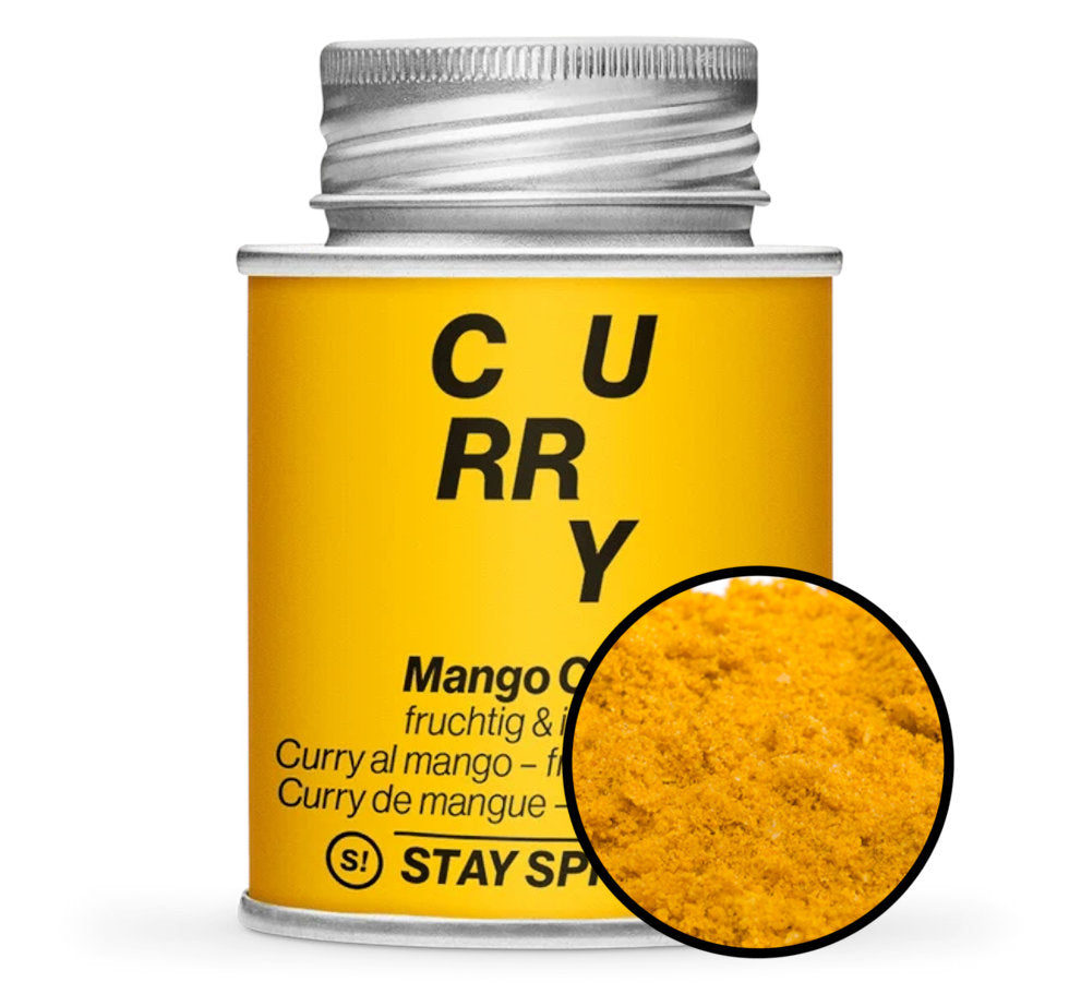 Mango Curry - Gelb Gewürzdose mit kleiner runder Gewürz-Vorschau von STAY SPICED! bei Chefkoch-Gewürze