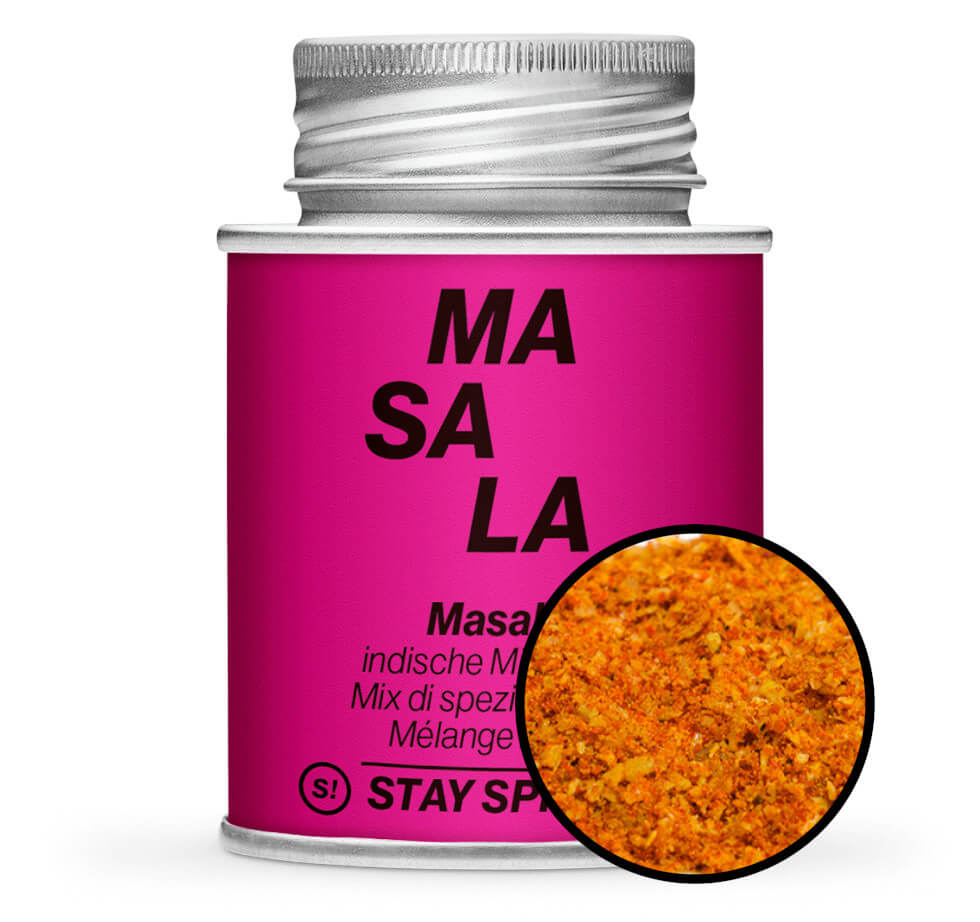 Masala Indian Taste - Pink Gewürzdose mit kleiner runder Gewürz-Vorschau von STAY SPICED! bei Chefkoch-Gewürz