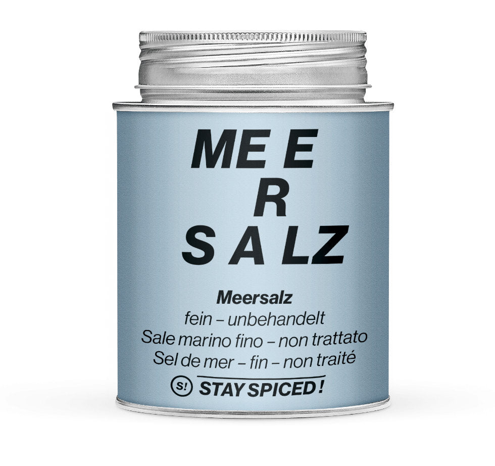 Meersalz fein unbehandelt - Geschlossene hellblaue Gewürzdose von STAY SPICED
