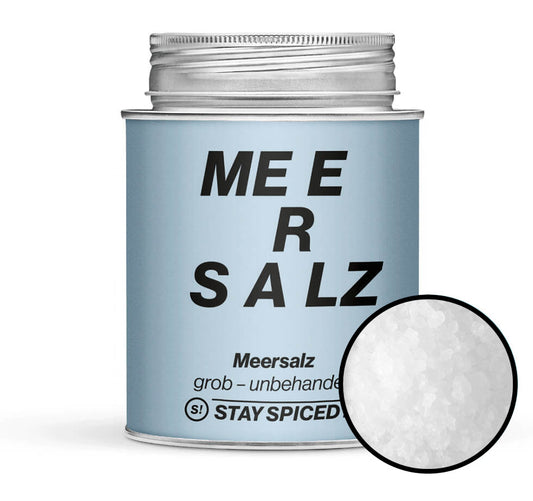 Meersalz grob unbehandelt - Hellblaue Gewürzdose mit kleiner runder Gewürz-Vorschau von STAY SPICED! bei Chefkoch-Gewürze