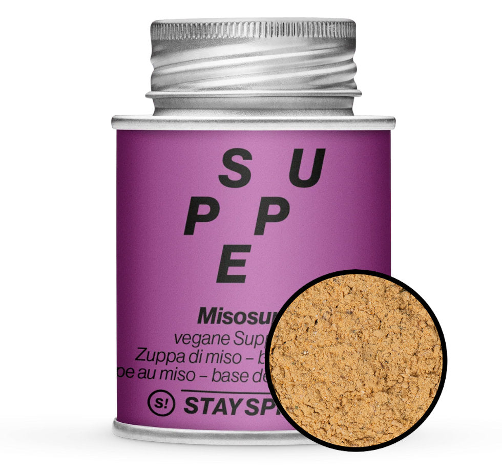 Misosuppe vegane Suppenbasis - Pinke Gewürzdose mit kleiner runder Gewürz-Vorschau von STAY SPICED! bei Chefkoch-Gewürze