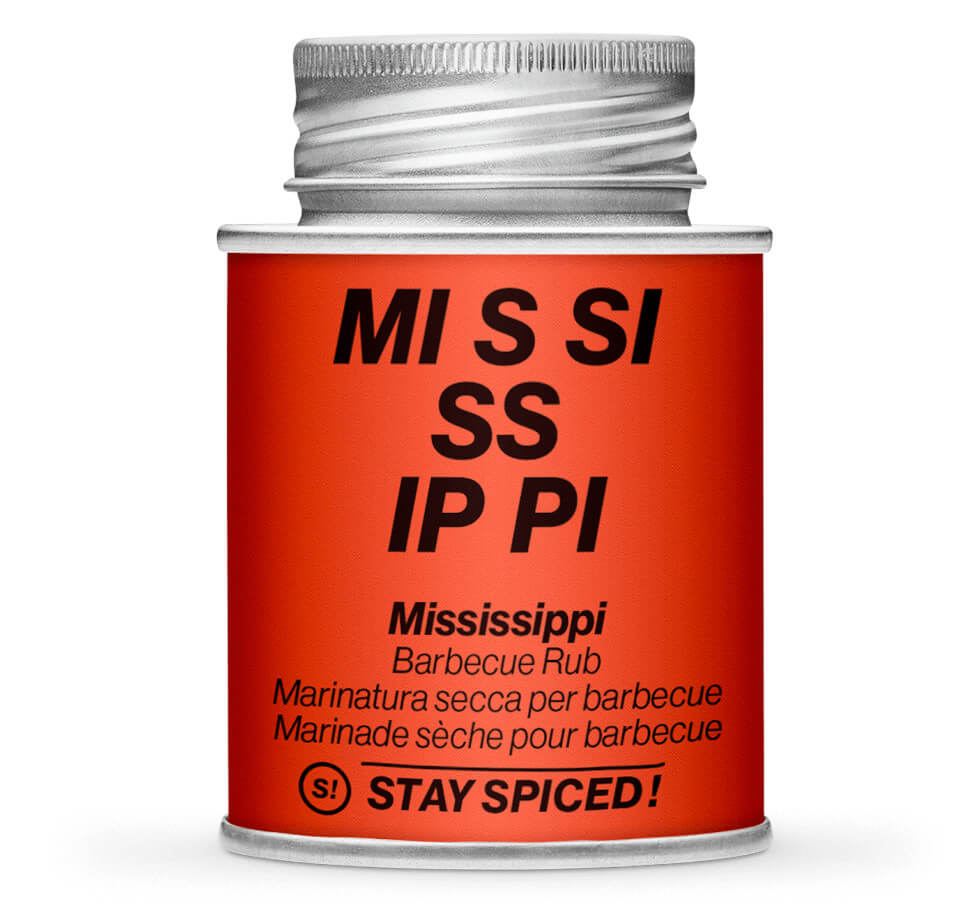 Mississippi Barbecue Rub - Geschlossene rote Gewürzdose von STAY SPICED