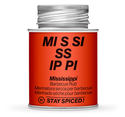 Mississippi Barbecue Rub - Geschlossene rote Gewürzdose von STAY SPICED