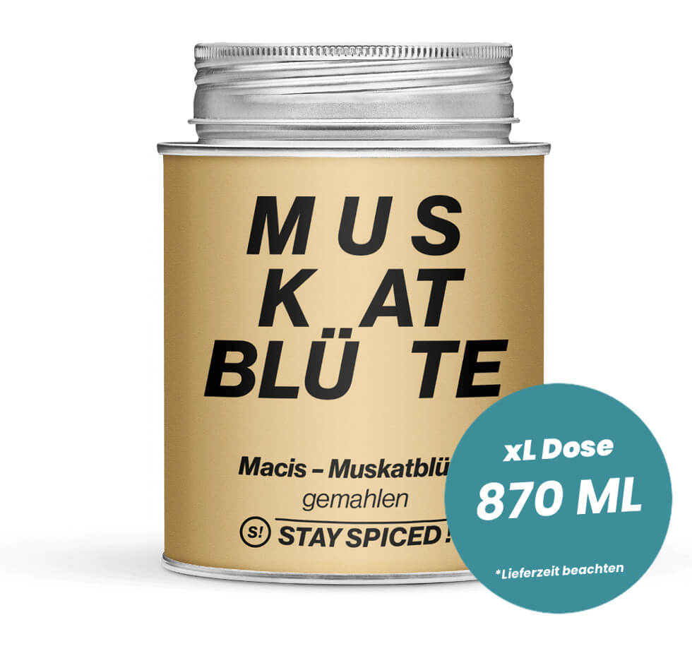 Muskatblüte gemahlen in der grossen XL-Dose (870ml) von STAY SPICED!