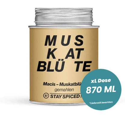 Muskatblüte gemahlen in der grossen XL-Dose (870ml) von STAY SPICED!