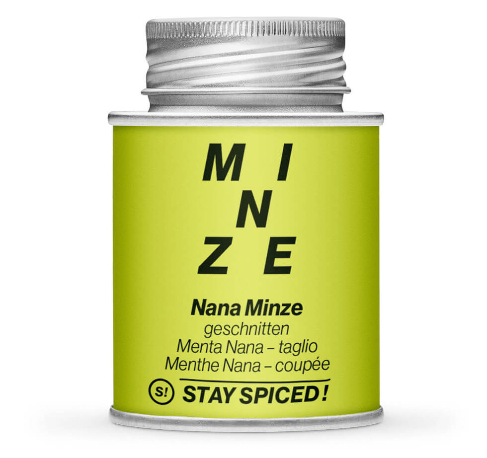 Nana Minze geschnitten 3-5mm - Geschlossene hellgrüne Gewürzdose von STAY SPICED