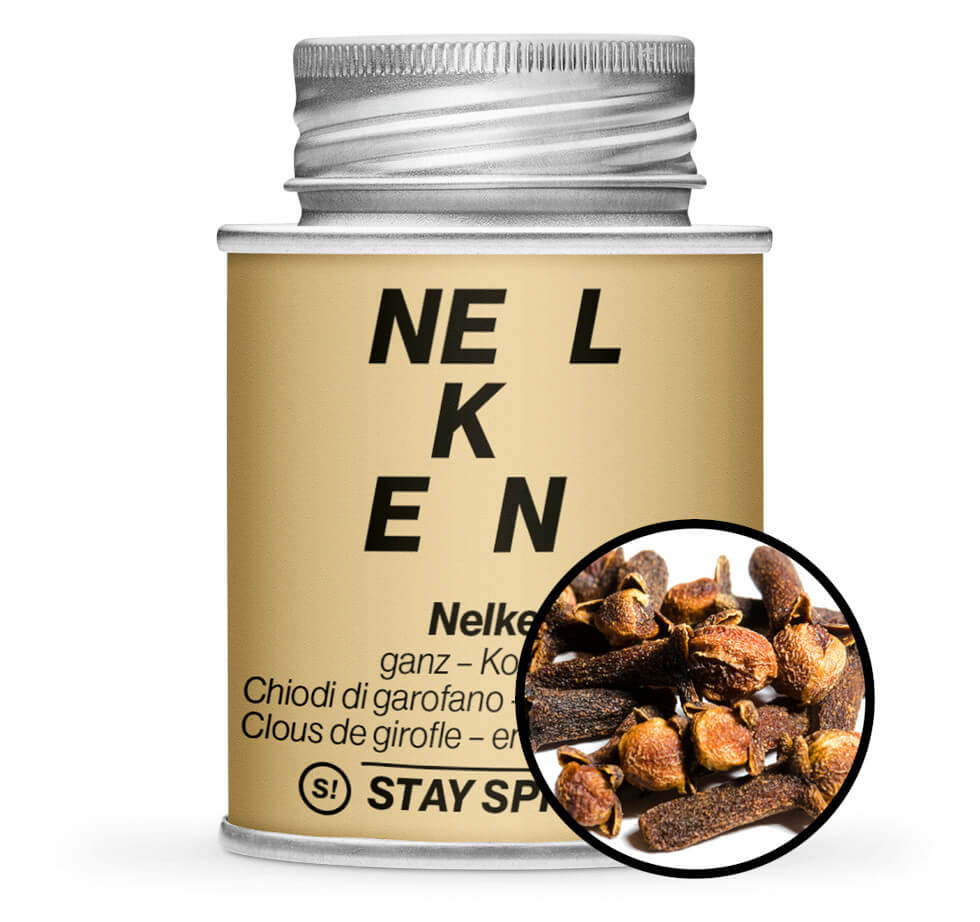 Nelken ganz - Detaillierte Nahaufnahme der Dose von STAY SPICED! bei Chefkoch-Gewürze