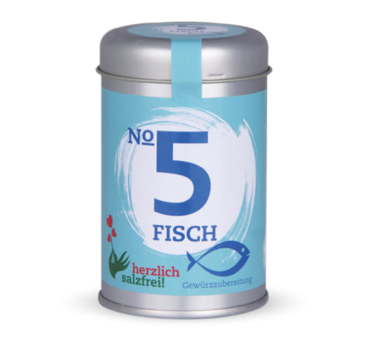 Nr. 5 Fisch herzlich salzfrei - Geschlossene hellblaue Gewürzdose von Chefkoch-Gewürze