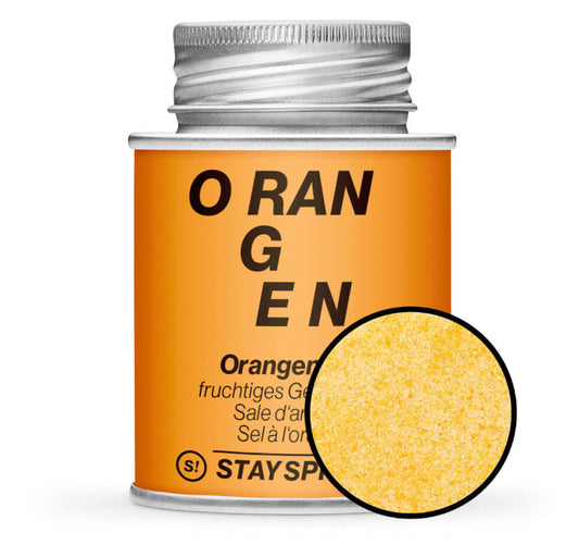 Orangensalz - Orange Gewürzdose mit kleiner runder Gewürz-Vorschau von STAY SPICED! bei Chefkoch-Gewürze