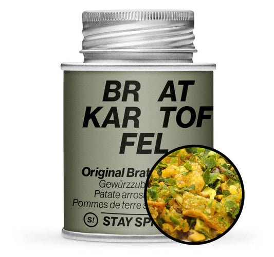 Original Salzburger Bratkartoffel-Gewürzzubereitung - Grüne Gewürzdose mit kleiner runder Gewürz-Vorschau von STAY SPICED! bei Chefkoch-Gewürze