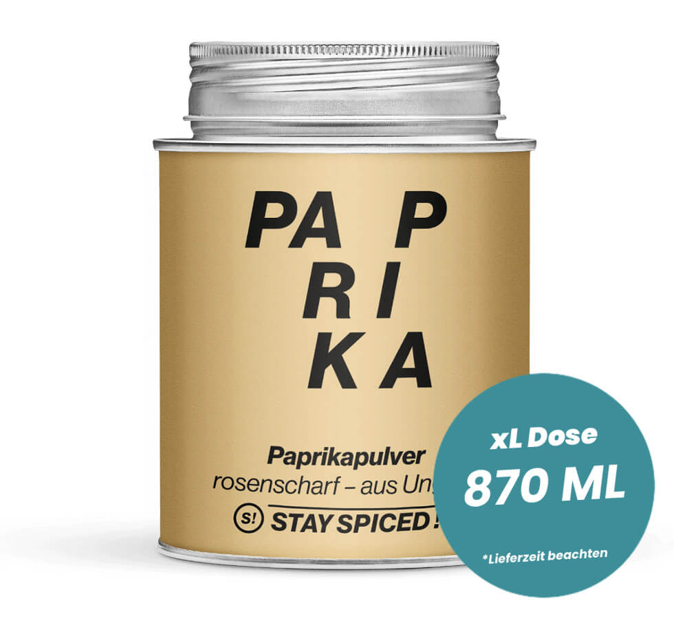 Paprika scharf original ungarisch in der grossen XL-Dose (870ml) von STAY SPICED!