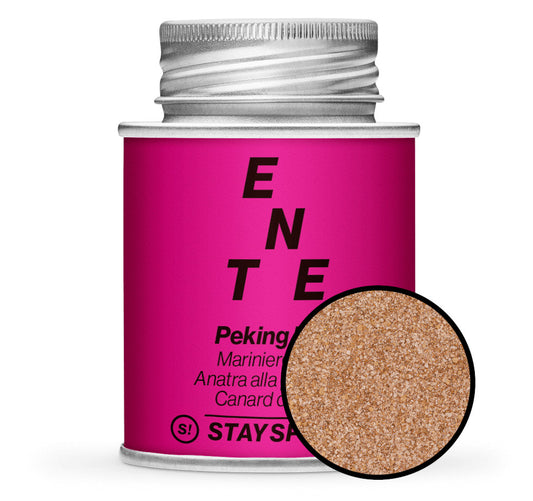 Peking Ente Gewürzmischung - Pinke Gewürzdose mit kleiner runder Gewürz-Vorschau von STAY SPICED ! bei Chefkoch-Gewürze