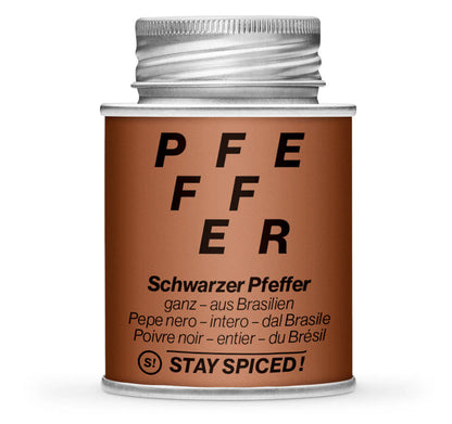 Schwarzer Pfeffer ganz Brasilien - Geschlossene Braun Gewürzdose von STAY SPICED !