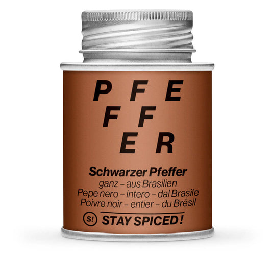Schwarzer Pfeffer ganz Brasilien - Geschlossene Braun Gewürzdose von STAY SPICED !