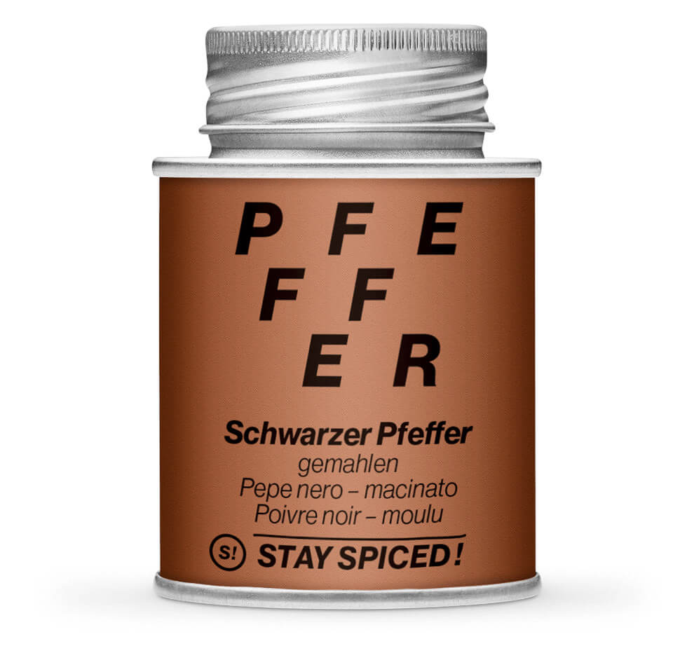 Schwarzer Pfeffer gemahlen Brasilien - Geschlossene Braun Gewürzdose von STAY SPICED !