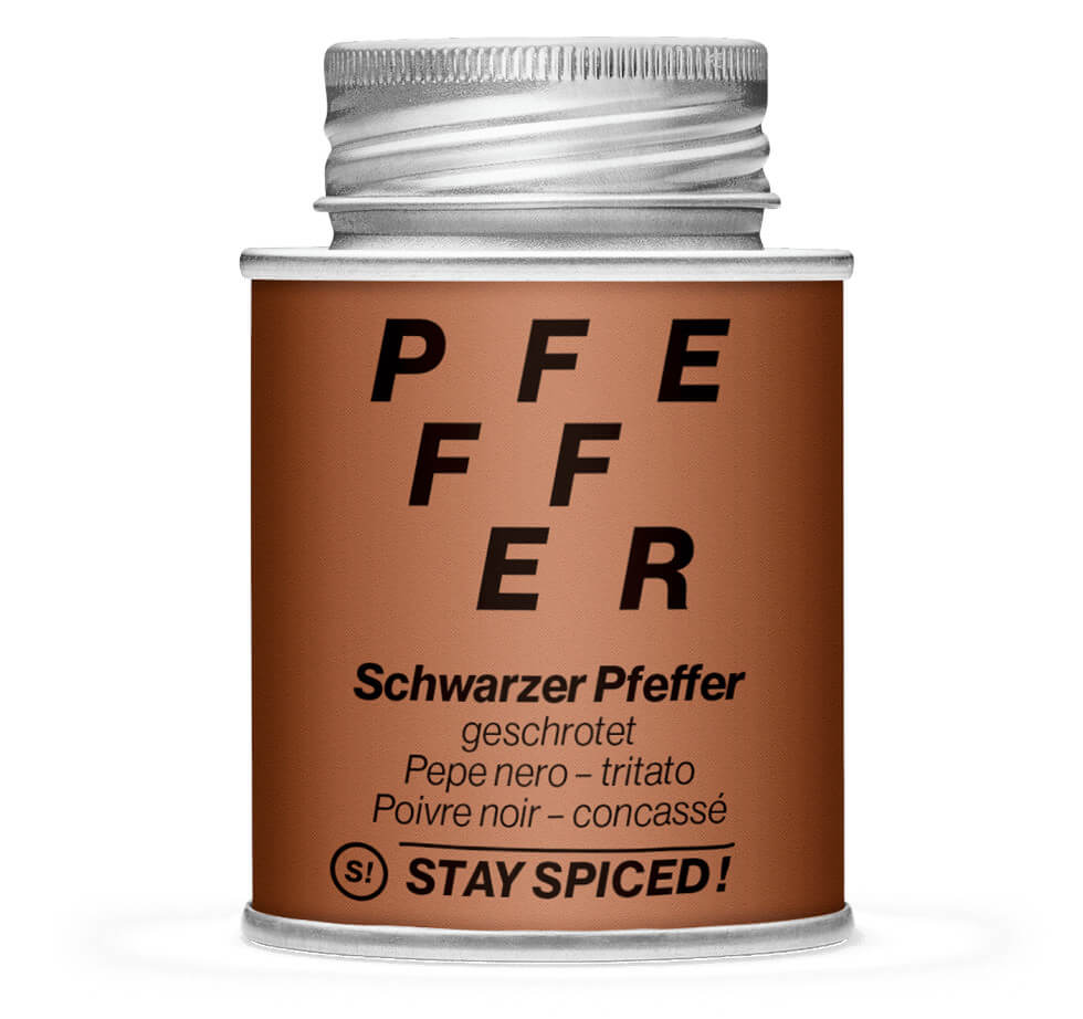Schwarzer Pfeffer geschrotet - Geschlossene Braun Gewürzdose von STAY SPICED !