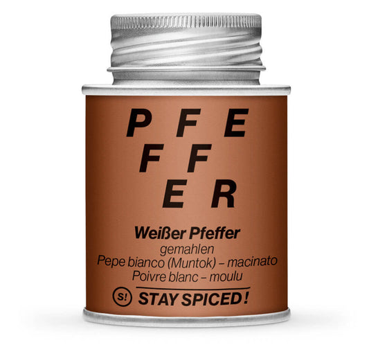 Weisser Pfeffer gemahlen Muntok - Geschlossene braune Gewürzdose von STAY SPICED !