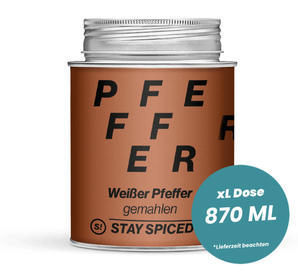 Weisser Pfeffer gemahlen Muntok in der grossen XL-Dose (870ml) von STAY SPICED !