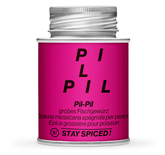 Pil Pil Fischgewürz grob - Geschlossene pinke Gewürzdose von STAY SPICED