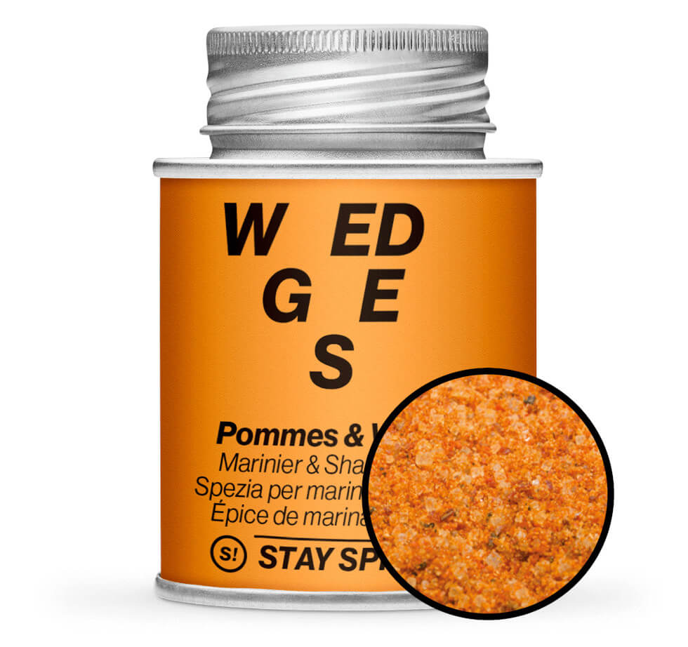 Pommes & Wedges - Marinier & Shaker Gewürz - Orange Gewürzdose mit kleiner runder Gewürz-Vorschau von STAY SPICED ! bei Chefkoch-Gewürze