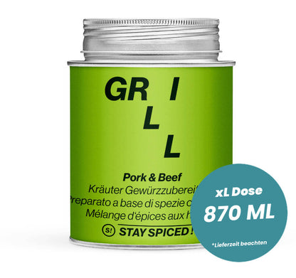 Pork & Beef Kräuter Gewürzzubereitung in der grossen XL-Dose (870ml) von STAY SPICED!