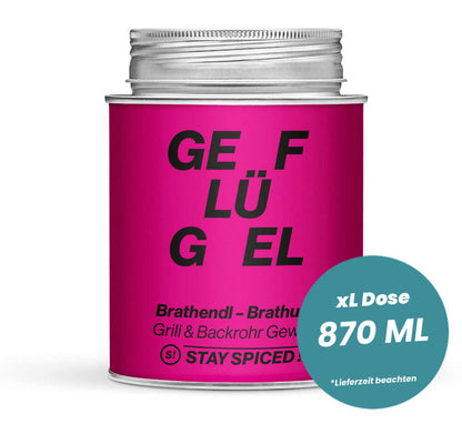 Poulet & Brathendl Gewürz in der grossen XL-Dose (870ml) von STAY SPICED